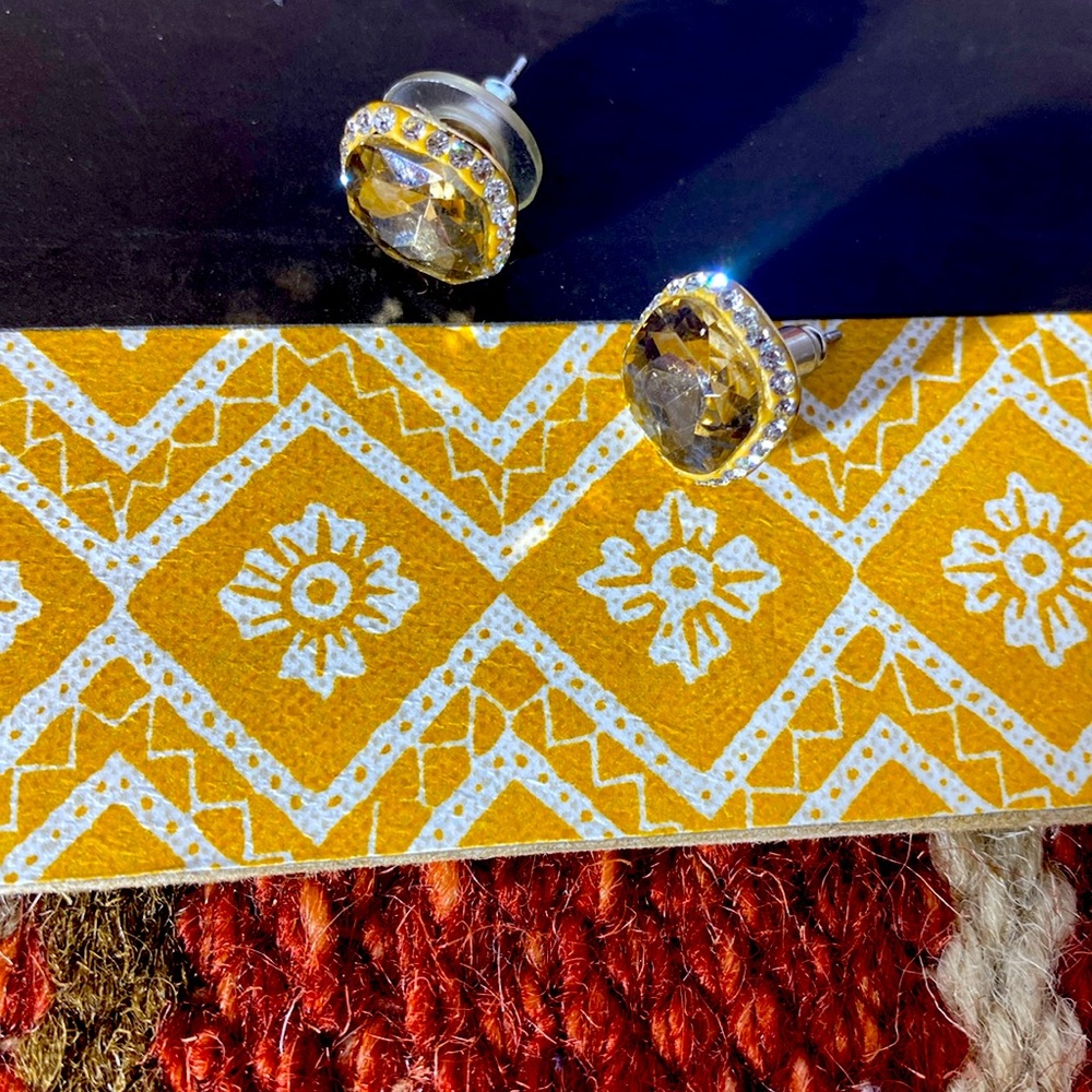 Gold Yellow stone with diamond earrings